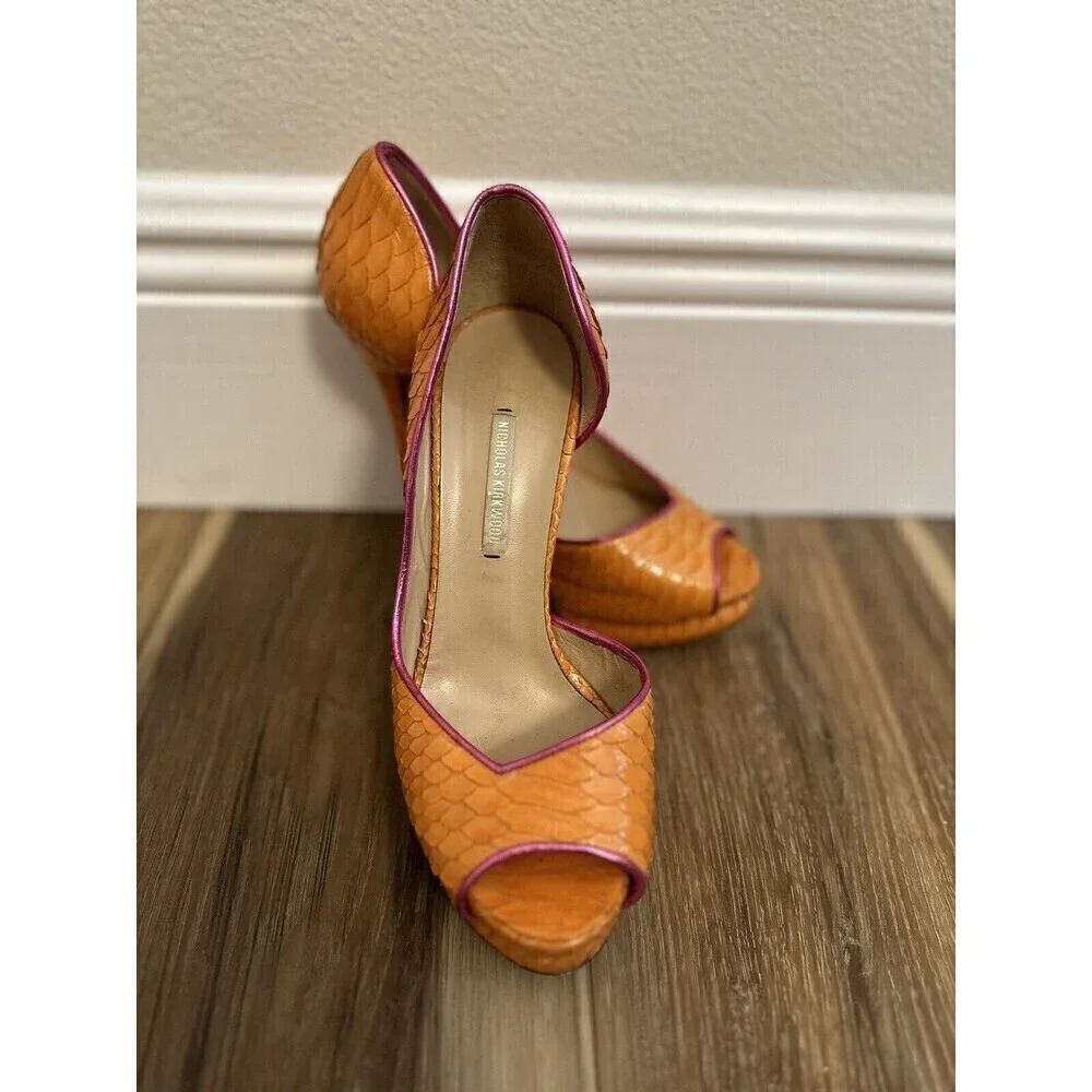Nicholas Kirkwood Platform Heels EU 36.5 Orange Snakeskin